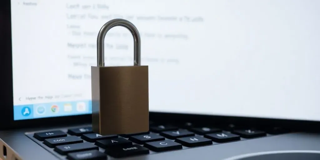Close-up of a lock on a laptop keyboard.