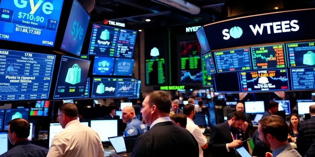 Traders engaged in discussions about Shopify stock on the floor.