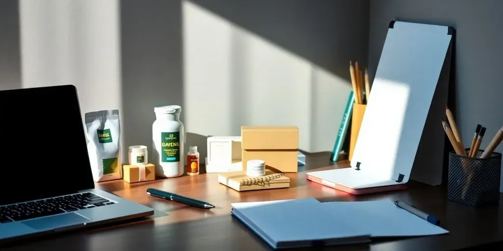 Dropshipping products and workspace essentials in natural light.
