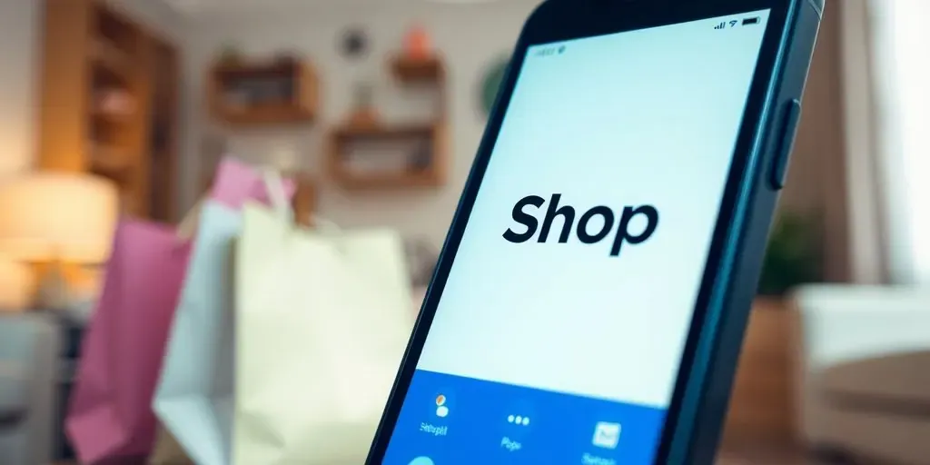 Smartphone displaying the Shop App in a cozy setting.