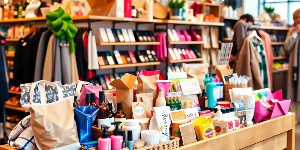 Attractive retail display with various upsell products.