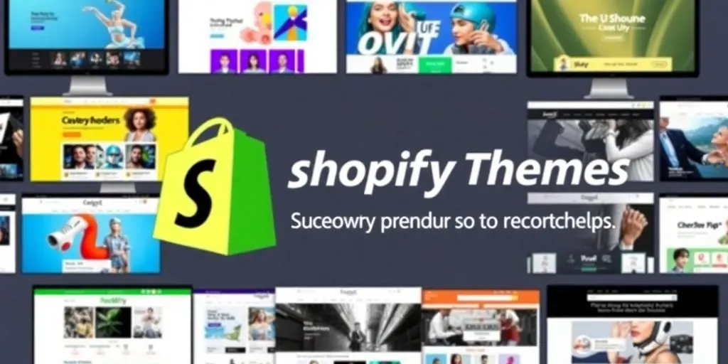 Collage of vibrant Shopify themes on computer screens.