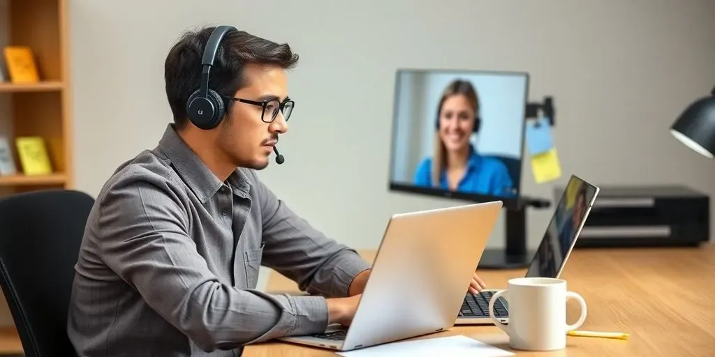 Person on a video call for Shopify support.
