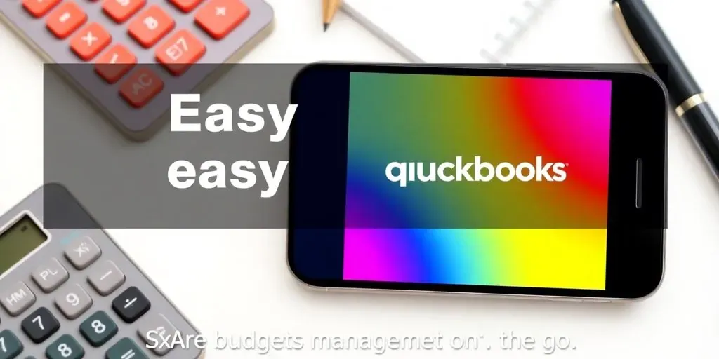 Smartphone with QuickBooks app on a desk with tools.