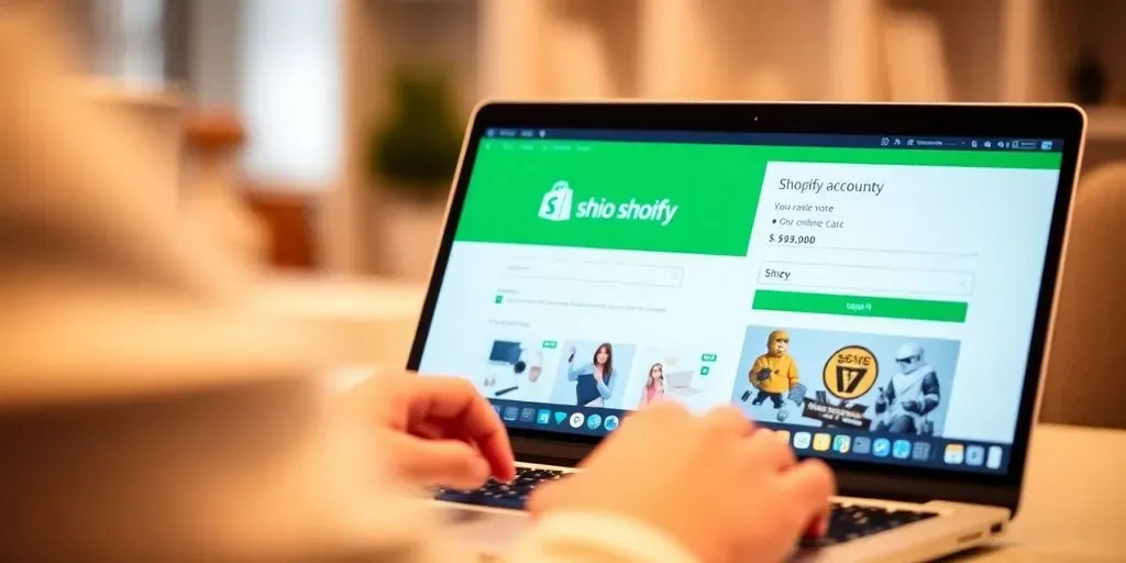 Person logging into Shopify on a laptop.