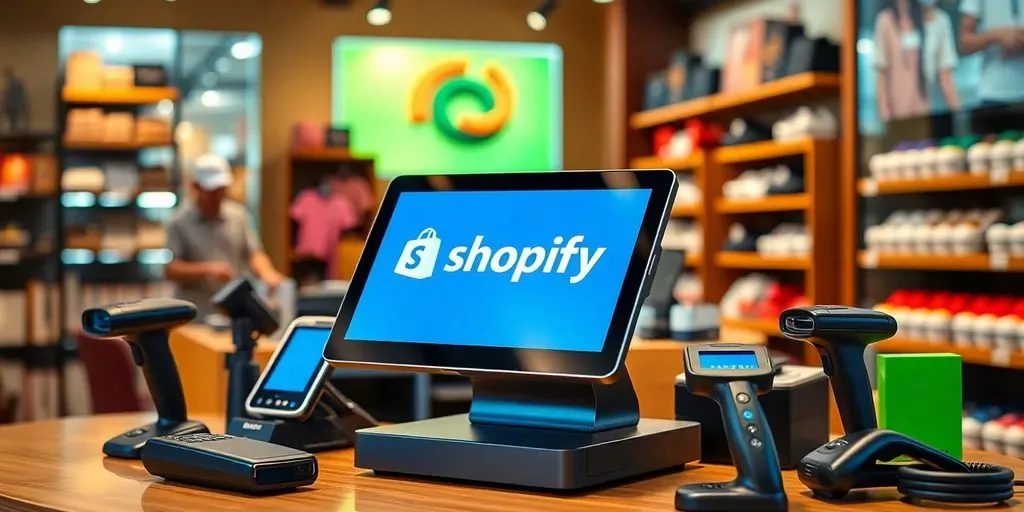 Shopify POS hardware and accessories in a retail setting.