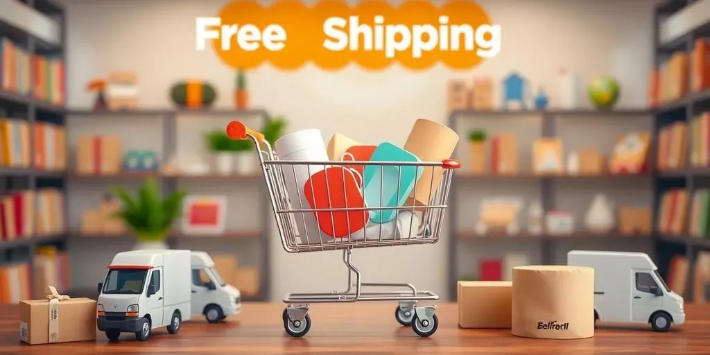 Online store with products and delivery truck icons.