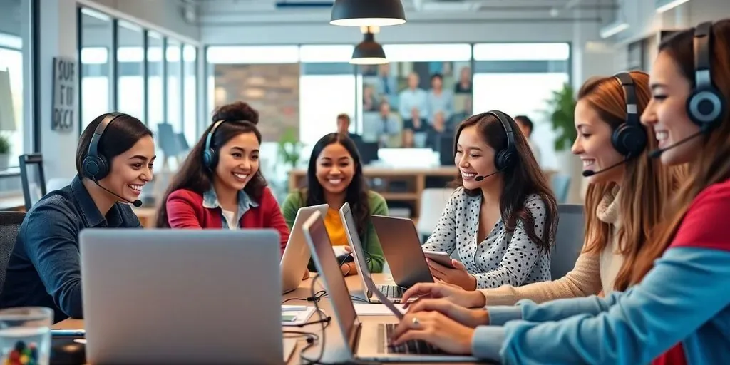 Diverse team providing customer support in a modern office.