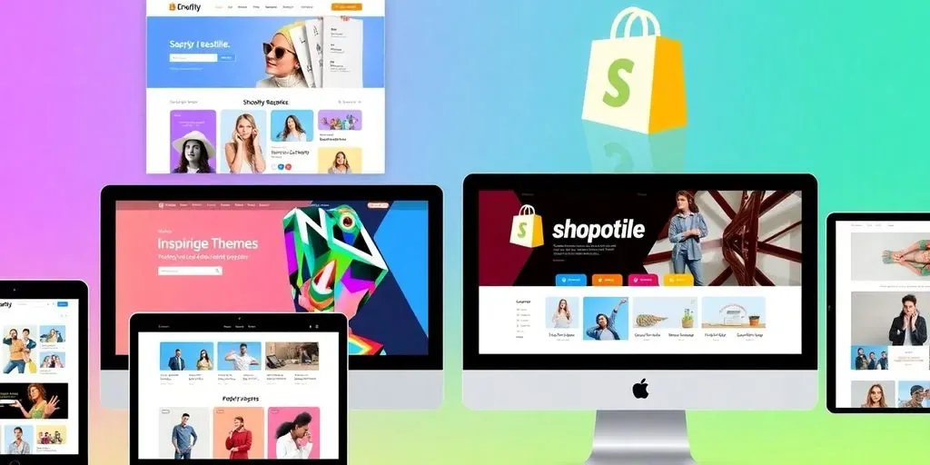 Digital devices displaying vibrant Shopify themes for 2025.
