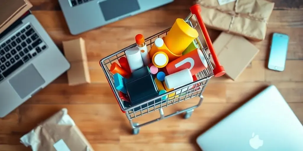 Shopping cart filled with products, symbolizing e-commerce success.