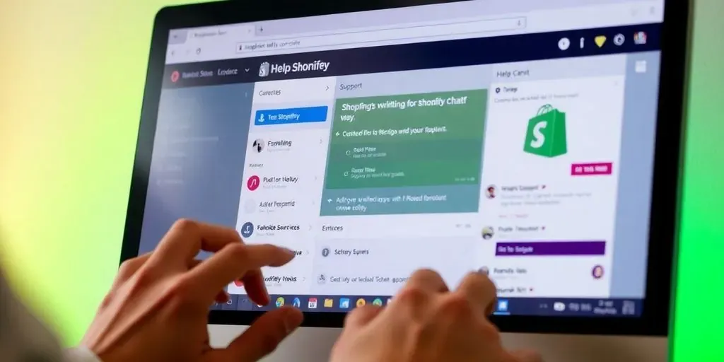 Person using computer for Shopify support assistance.