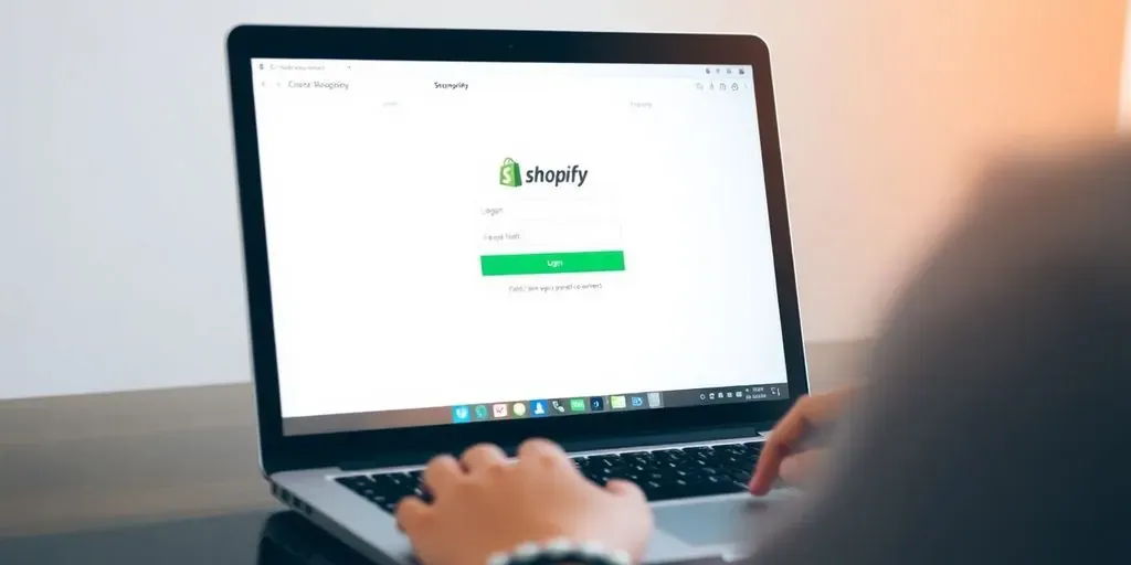 Person logging into Shopify on a laptop.