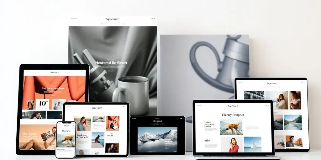 Collage of stylish Squarespace templates on devices.