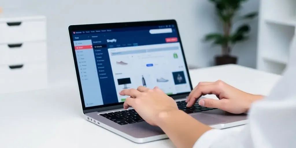 Person logging into Shopify admin panel on a laptop.