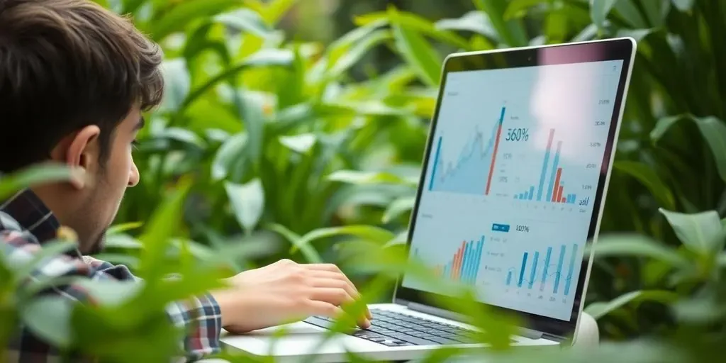 Person working on SEO for Shopify in a green setting.
